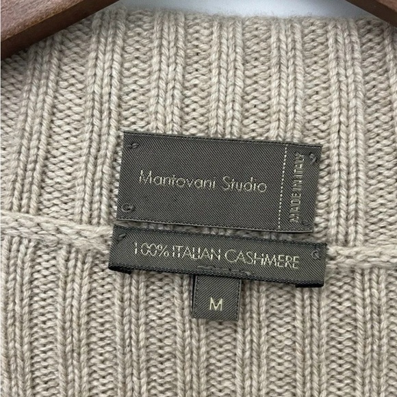 Mantovani Studio 100% Cashmere sweater Duster M Tan Beige Italian Italy Ribbed - Picture 13 of 15